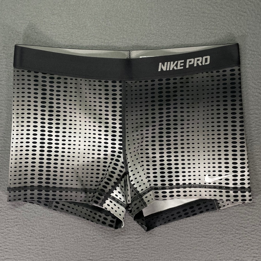 Nike Pro Compression‎ Shorts Womens L Gray Black Polka Dot Dri Fit Gym